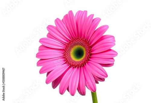 A single, vibrant pink gerbera daisy, isolated on white with a clipping path for easy design integration, closeup, isolated flower