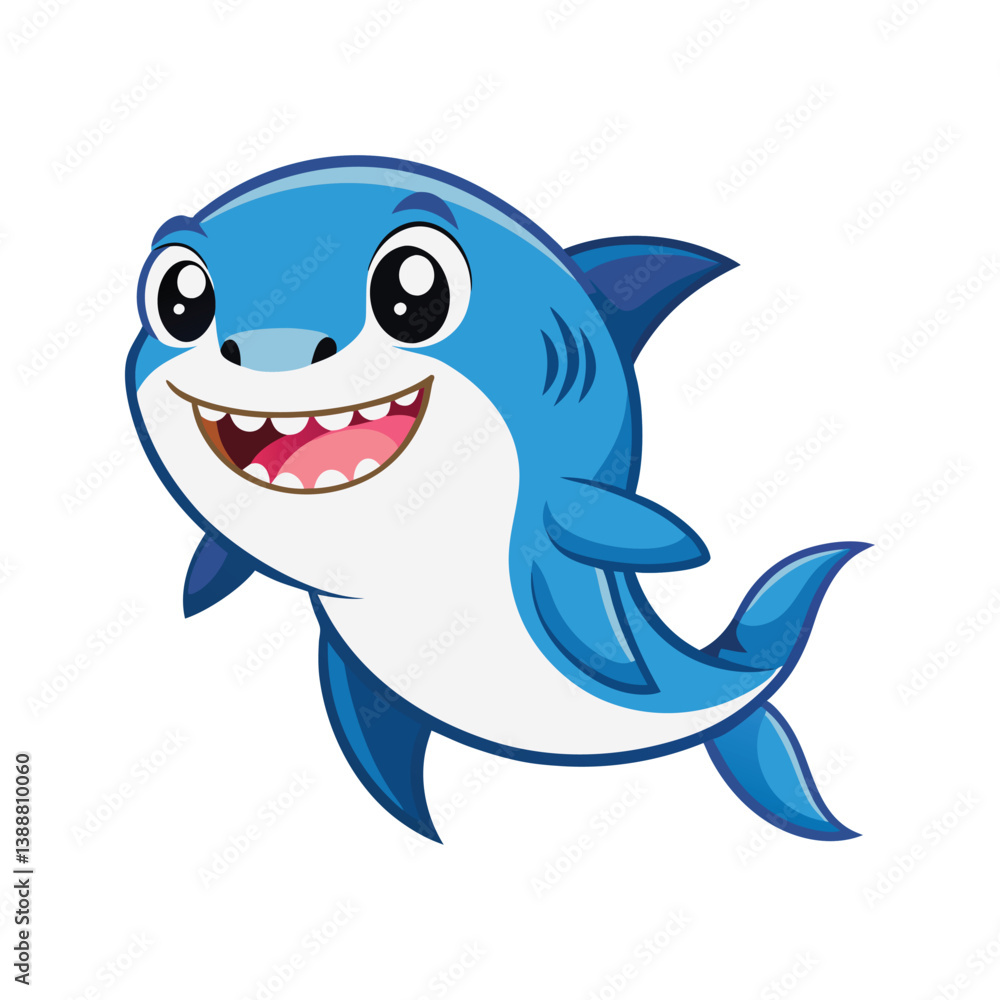 Fototapeta premium Adorable smiling shark character for kids vector illustration