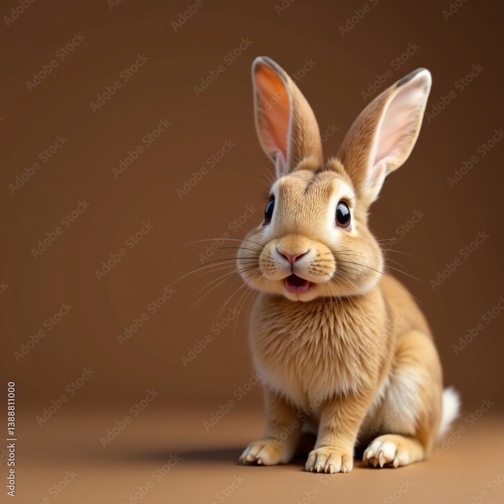 Fototapeta premium Startled bunny, big eyes, brown backdrop, ample space, livestock, adorable, forest