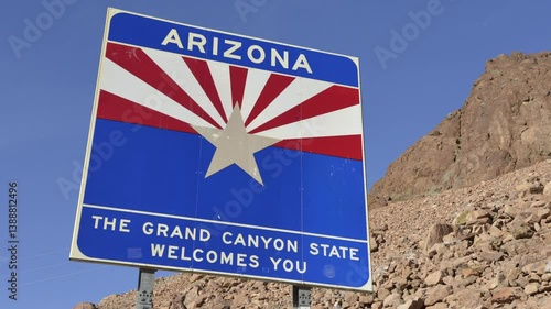 Arizona  The Grand Canyon State Welcomes You sign, Hoover Dam, Arizona, USA