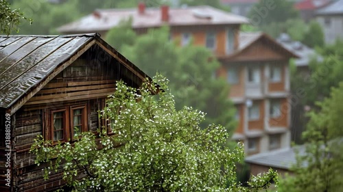 Wallpaper Mural Old wooden architecture nestled in a forest landscape with trees and a blue sky Torontodigital.ca