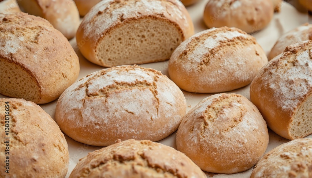 Golden Brown Rustic Bread Loaves Freshly Baked On Light Brown Surface Golden Brown Rustic Bread Loaves Freshly Baked On Light Brown Surface