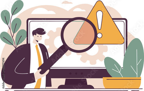 Business illustration concept. Research analysis, insight information, marketing chart diagram, optimization or analyzing data, intelligence discovery, statistics or examine concept, business people.