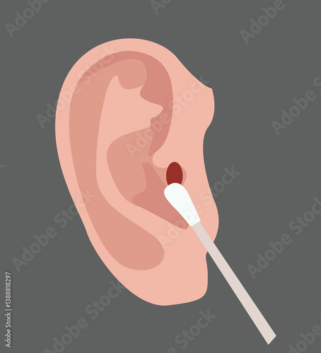 Human ear and ear stick.Ear stick for cleaning ear.