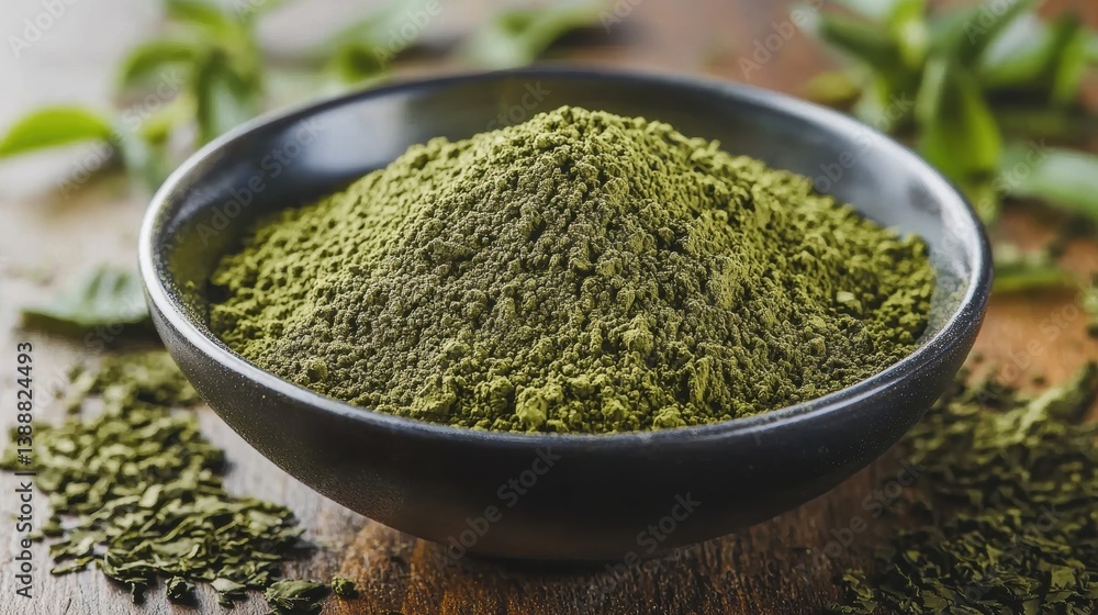 Health benefits of green tea powder kitchen counter food photography natural environment close-up wellness concept Health benefits of green tea powder kitchen counter food photography natural environment close-up wellness concept