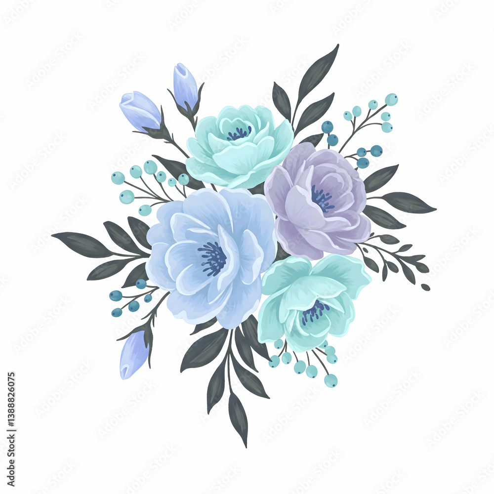 Fototapeta premium Soft Cool Toned Floral Pattern