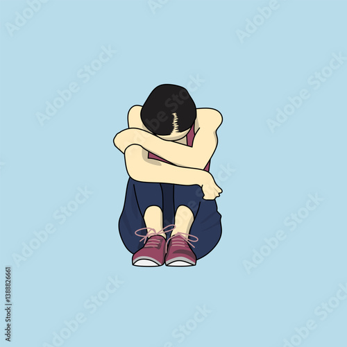 Crying woman doodle vector illustration