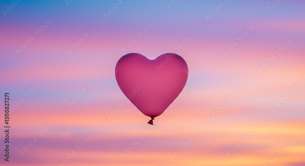Obraz premium Heart Balloon Sunset: Gentle Pink Dreamscape AI Generated