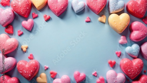 Heart candy background, vibrant colors, sweet treats, pink, Valentine's Day, affection