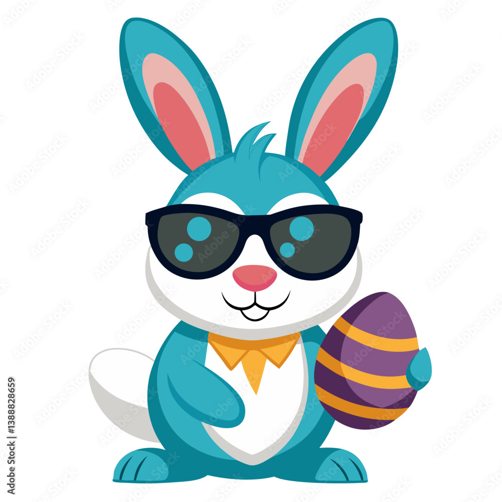 Obraz premium Vector of a cool Easter bunny wearing sunglasses and holding an egg, isolated on white background. For Easter Day 