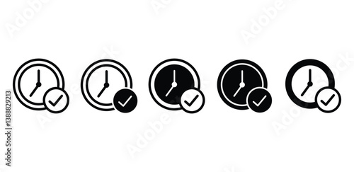 Clock Icons With Check Marks, Time Management Symbols Vector Design