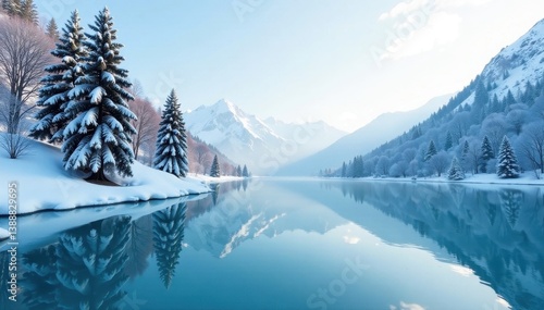 Wallpaper Mural Frozen lake, snow-covered trees reflected in crystal-clear ice , christmas, white Torontodigital.ca