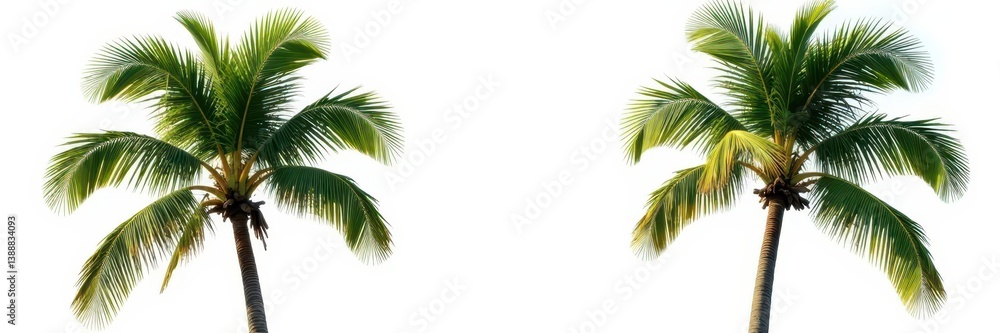 Two majestic coconut palms, isolated on white , tropical plant, green, isolated Two majestic coconut palms, isolated on white , tropical plant, green, isolated