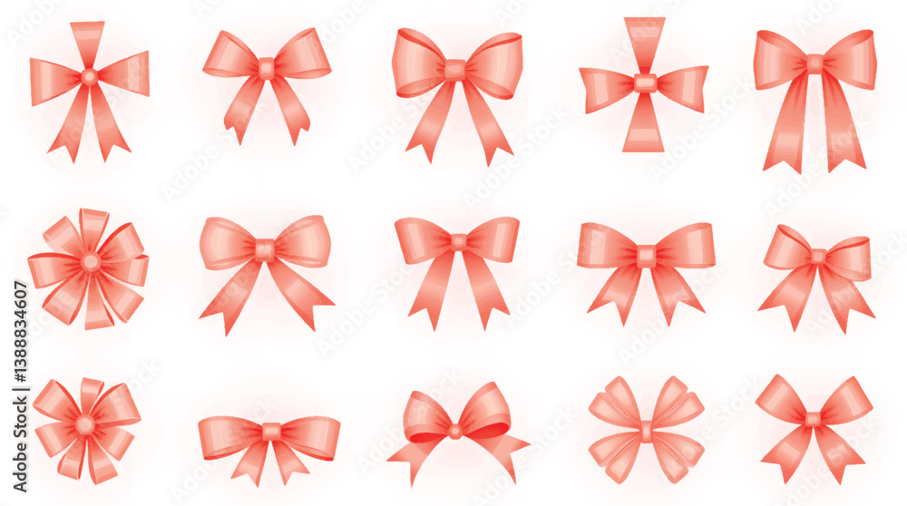 Obraz premium Red ribbon bow vector set isolated on white background, vector
