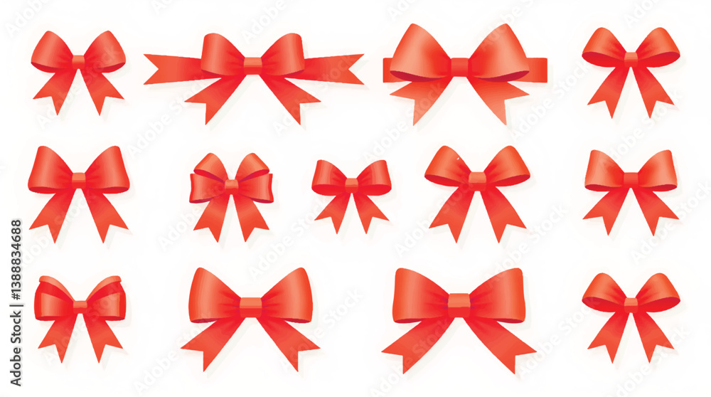 Obraz premium Red ribbon bow vector set isolated on white background, vector