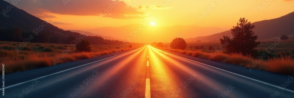 Shimmering asphalt, heat haze distorts distant highway , road, evaporation, arid Shimmering asphalt, heat haze distorts distant highway , road, evaporation, arid
