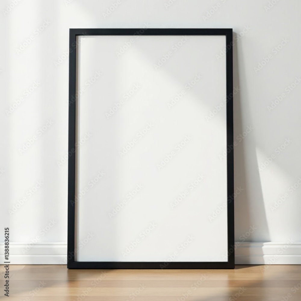 Sleek black frame against pristine white wall , office, black, studio Sleek black frame against pristine white wall , office, black, studio