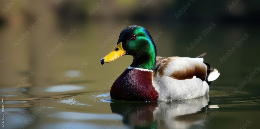 Fototapeta premium Majestic mallard, dramatic lighting, water reflection, reflection, animal photography