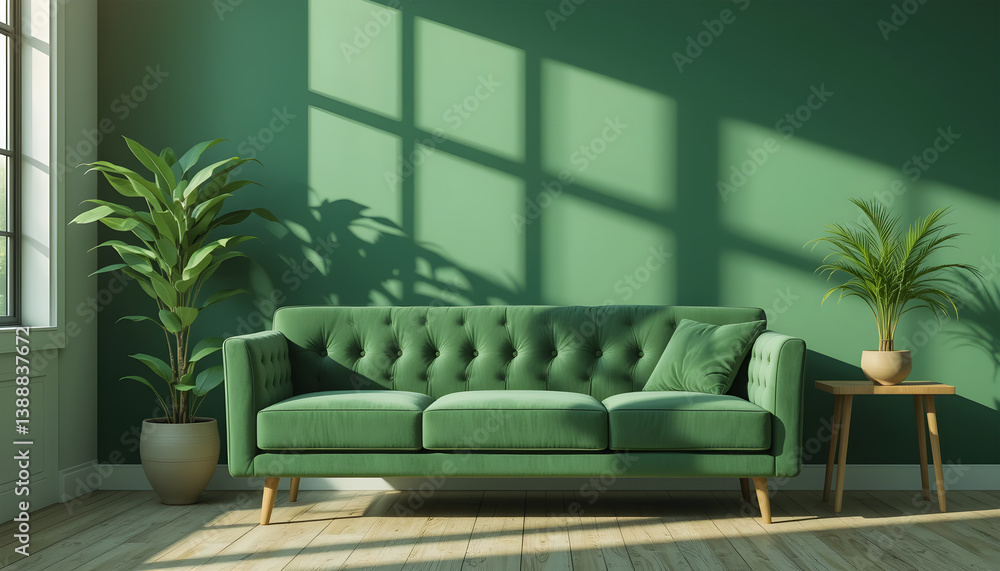 interior with green sofa. 3d render illustration mock up. interior with green sofa. 3d render illustration mock up.