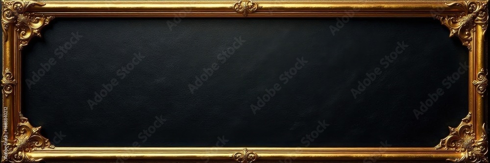 Fototapeta premium Intricate gold frame, textured black backdrop , embellishment, frame, ornate
