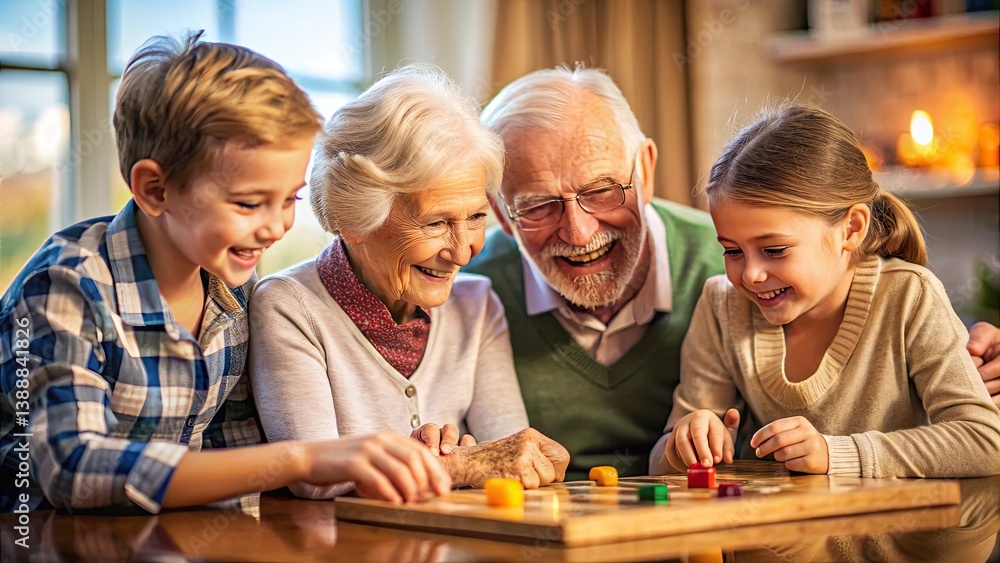 grandparents playing board game with grandchildren grandparents playing board game with grandchildren