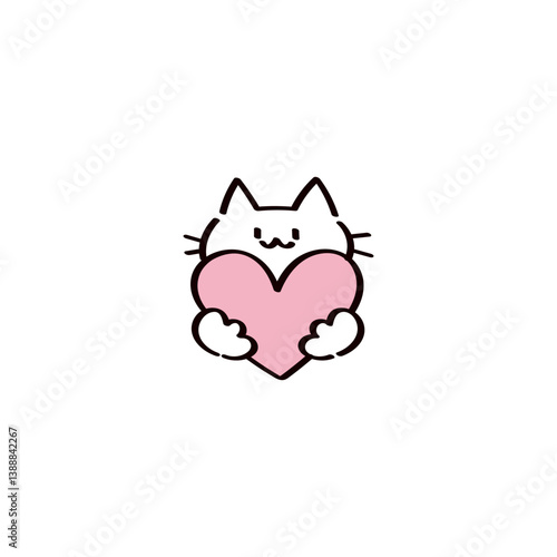 ハートを持った猫のイラスト