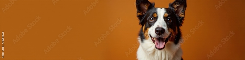 Happy young Border Collie close-up, studio shot, brown background, puppy, studio, studio shot Happy young Border Collie close-up, studio shot, brown background, puppy, studio, studio shot