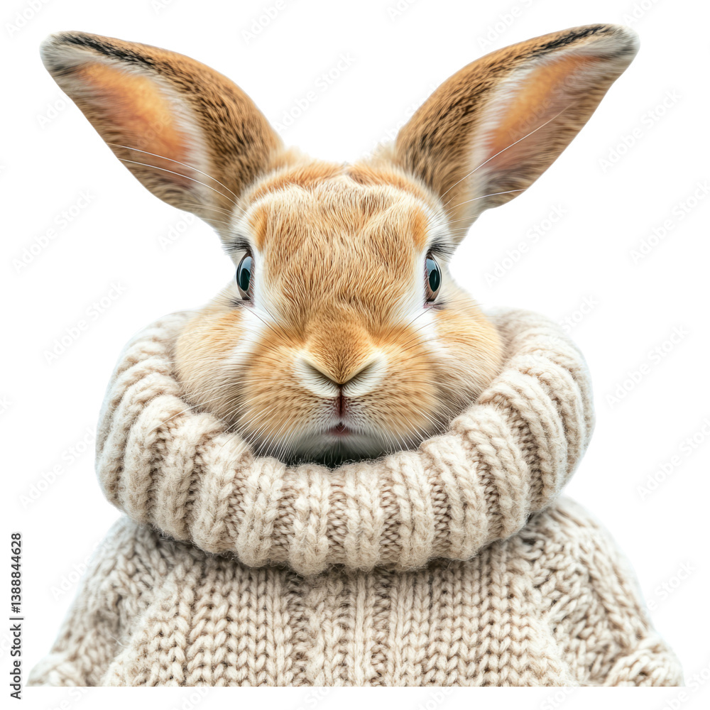 Fototapeta premium Rabbit wearing a cozy sweater, isolated on a transparent background