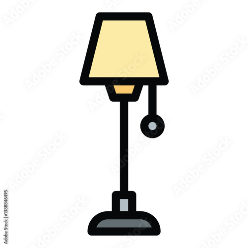 Floor Lamp icon flat line style illustration representing interior lighting and home decor, suitable for furniture stores, interior design, and home improvement services.