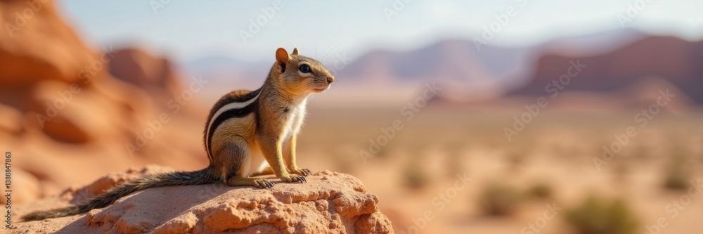 Small desert squirrel basking on a rock outcrop , fauna, small mammal, warmth