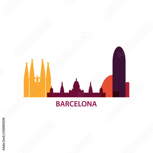 Spain, Barcelona city skyline, panorama, cityscape vector flat logo, icon, isolated illustration. Landmarks, buildings, attractions clip art