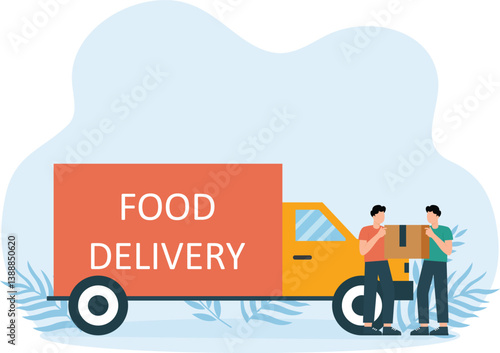 Delivery Truck,Delivery man pushing hand truck with cardboard boxes delivering
