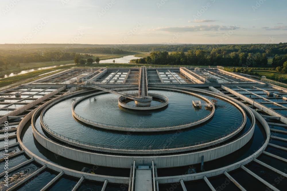 Fototapeta premium Aerial top view Water Treatment Plant for Purify Water or Environment Conservation