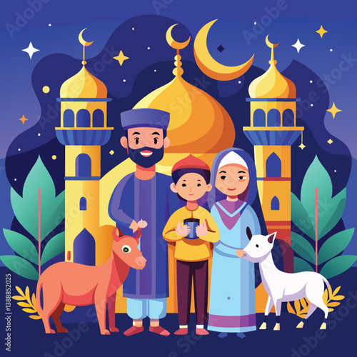 Eid Al Adha Mubarak Banner flat Illustration Design