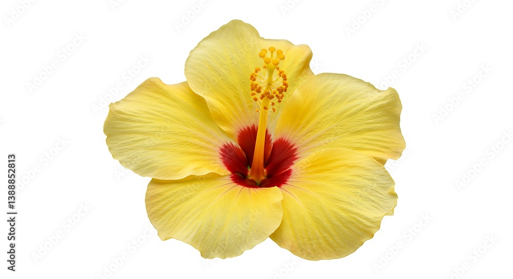 Fototapeta premium Golden Hibiscus Bloom: Vibrant Yellow Petals, Crimson Center AI Generated