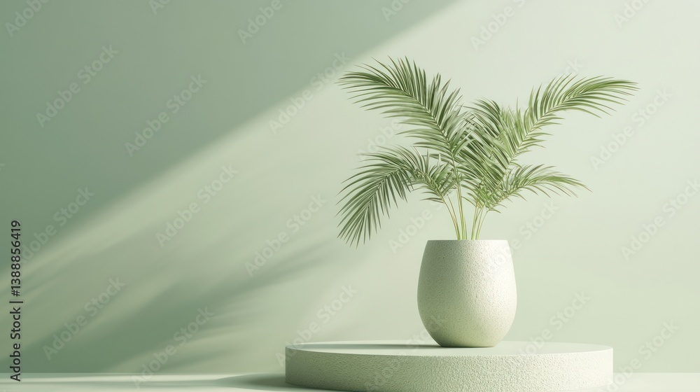 Minimalist plant display, soft green tones, modern scene Minimalist plant display, soft green tones, modern scene