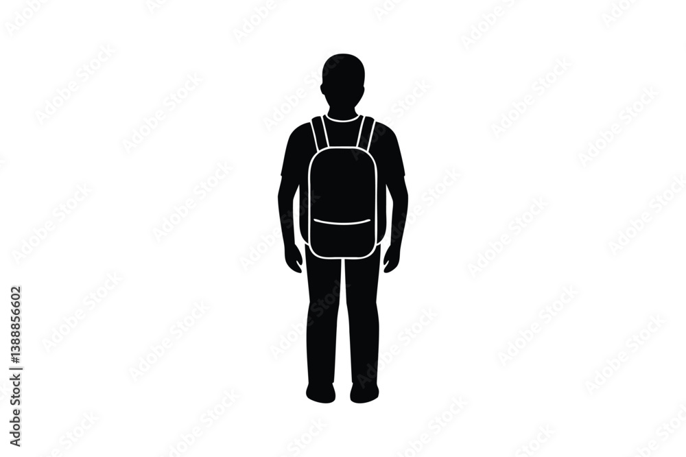 Man Backpack icon silhouette on white background Man Backpack icon silhouette on white background