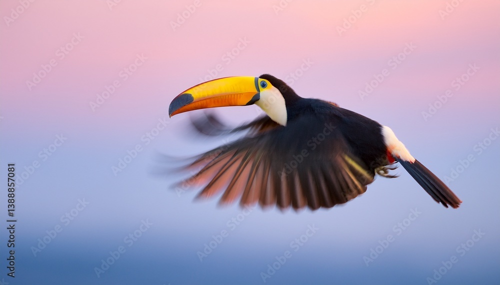 Naklejka premium オニオオハシが空に羽ばたいている