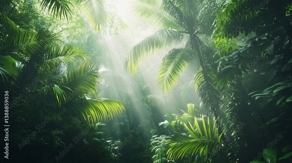 Lush Jungle Canopy Bathed in Sunlight Creating a Mystical Atmosphere Lush Jungle Canopy Bathed in Sunlight Creating a Mystical Atmosphere