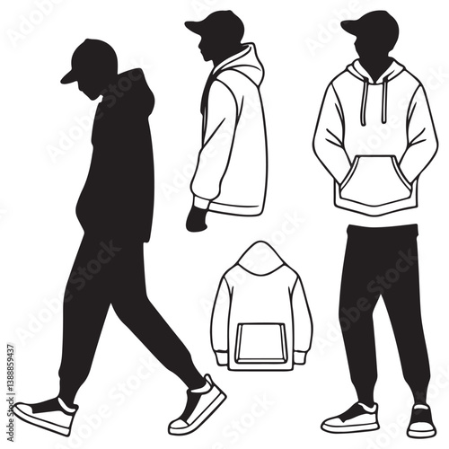 Streetwear Vector Mockup Pack for Fashion Brand - Blank t-shirts long sleeve shirt shorts hoodies crewneck sweatshirts pullovers hoodies jogger pants tanktop baseball caps tote bags bucket hat vector 