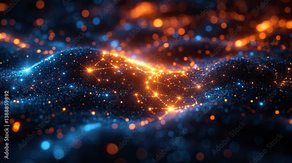 Obraz premium A network of glowing digital nodes interconnected with vibrant blue light streams floating in a dark space, representing connectivity in the digital age