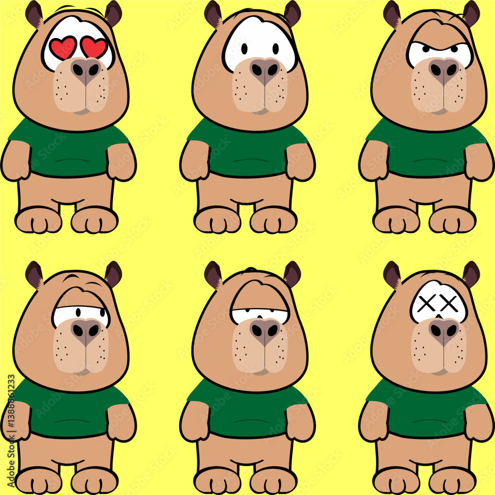Fototapeta premium chibi capybara child cartoon expressions collection set pack in vector format
