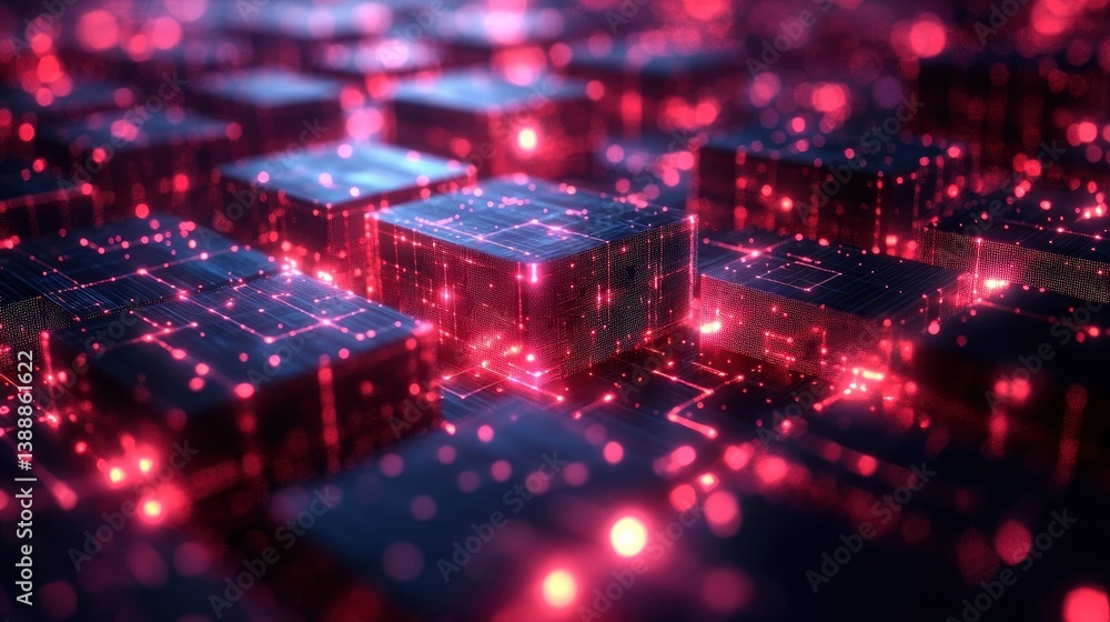 Abstract visualization of blockchain technology using connected cube structures Abstract visualization of blockchain technology using connected cube structures