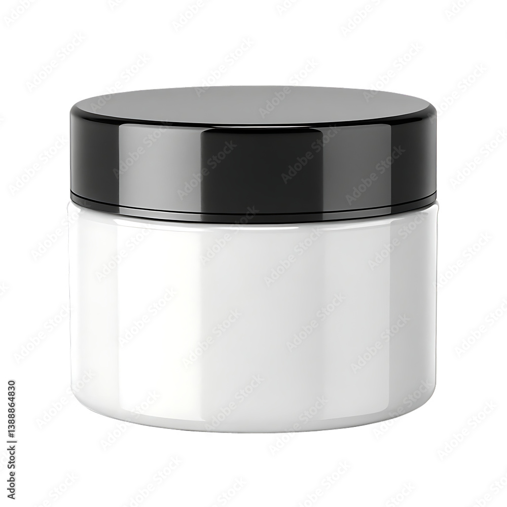 A sleek, minimalist jar with a glossy white cylindrical body and a matte black lid,3d A sleek, minimalist jar with a glossy white cylindrical body and a matte black lid,3d