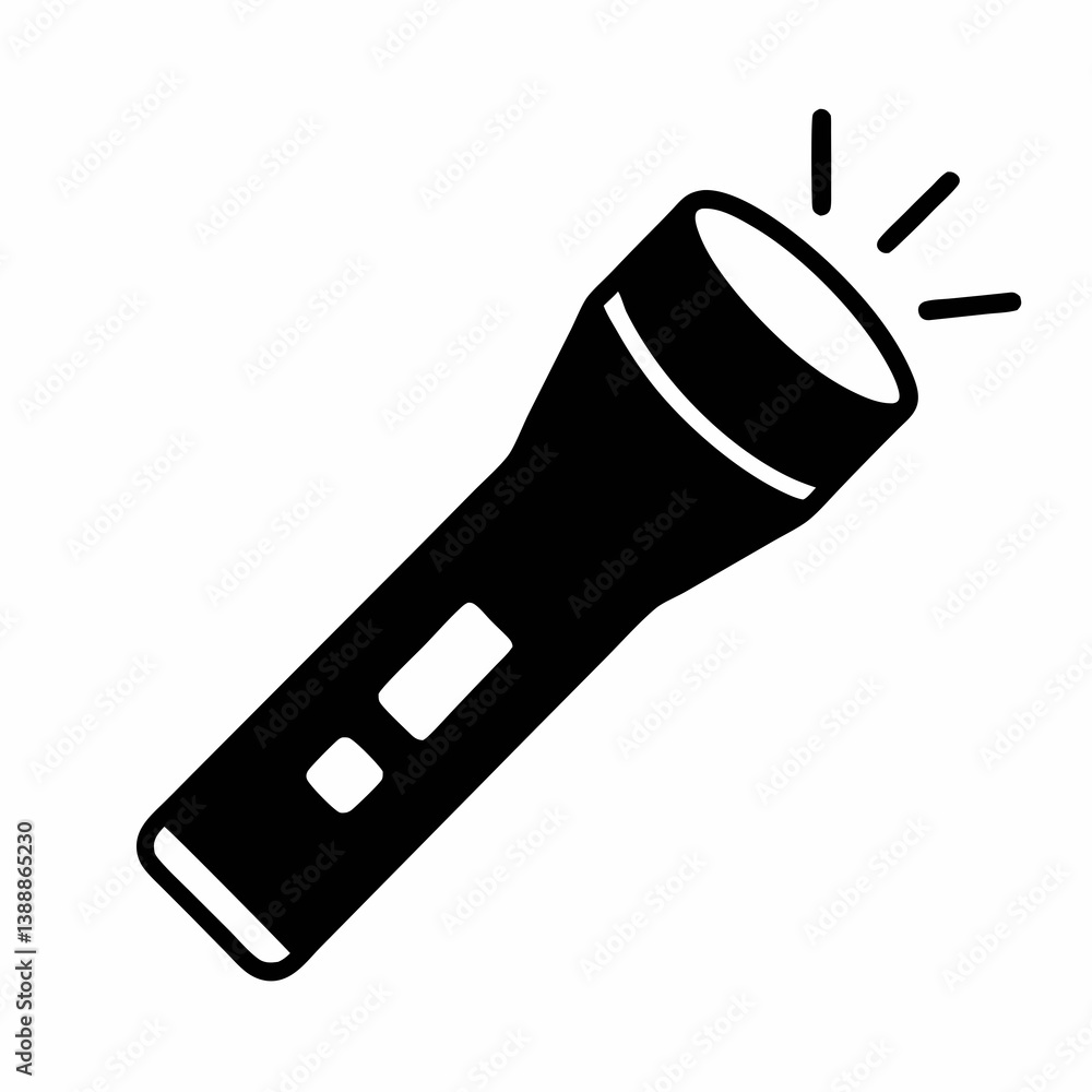 Minimalistic Black Flashlight Icon Shining Brightly Isolated On White Background Vector Illustration