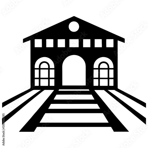 Train Depot Minimalist Black And White Silhouette Vector Graphic Design Illustration
