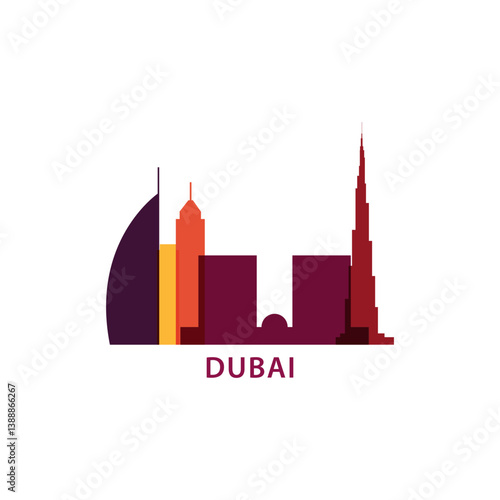 Arab Emirates, Dubai multicolor skyline, city panorama, cityscape, landmarks silhouettes. Vector logo, icon, illustration