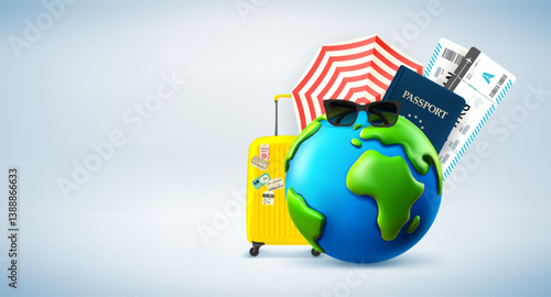 Summer travel concept with the Earth and travel elements