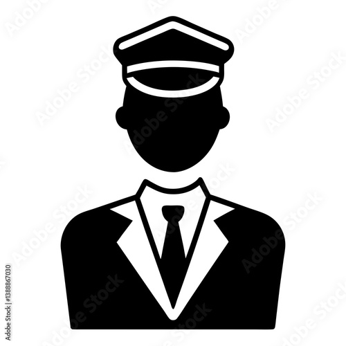 Black Silhouette Icon Of A Valet Doorman Porter With Peaked Cap