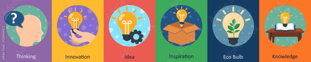A set of 6 mix icons as thinking, innovation, idea A set of 6 mix icons as thinking, innovation, idea